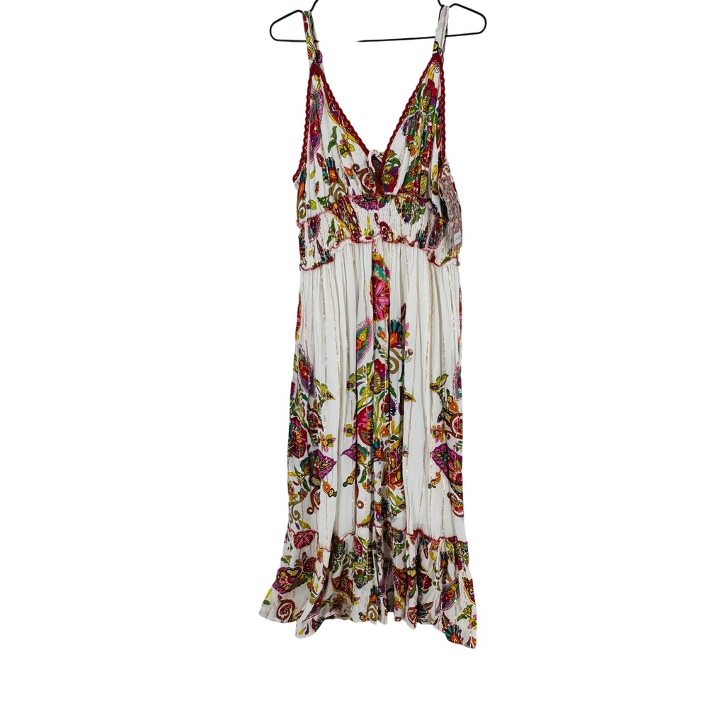 Me 2 Magic Maxi Dress 3X White Floral Paisley NEW Boho Gold Metallic Festival
